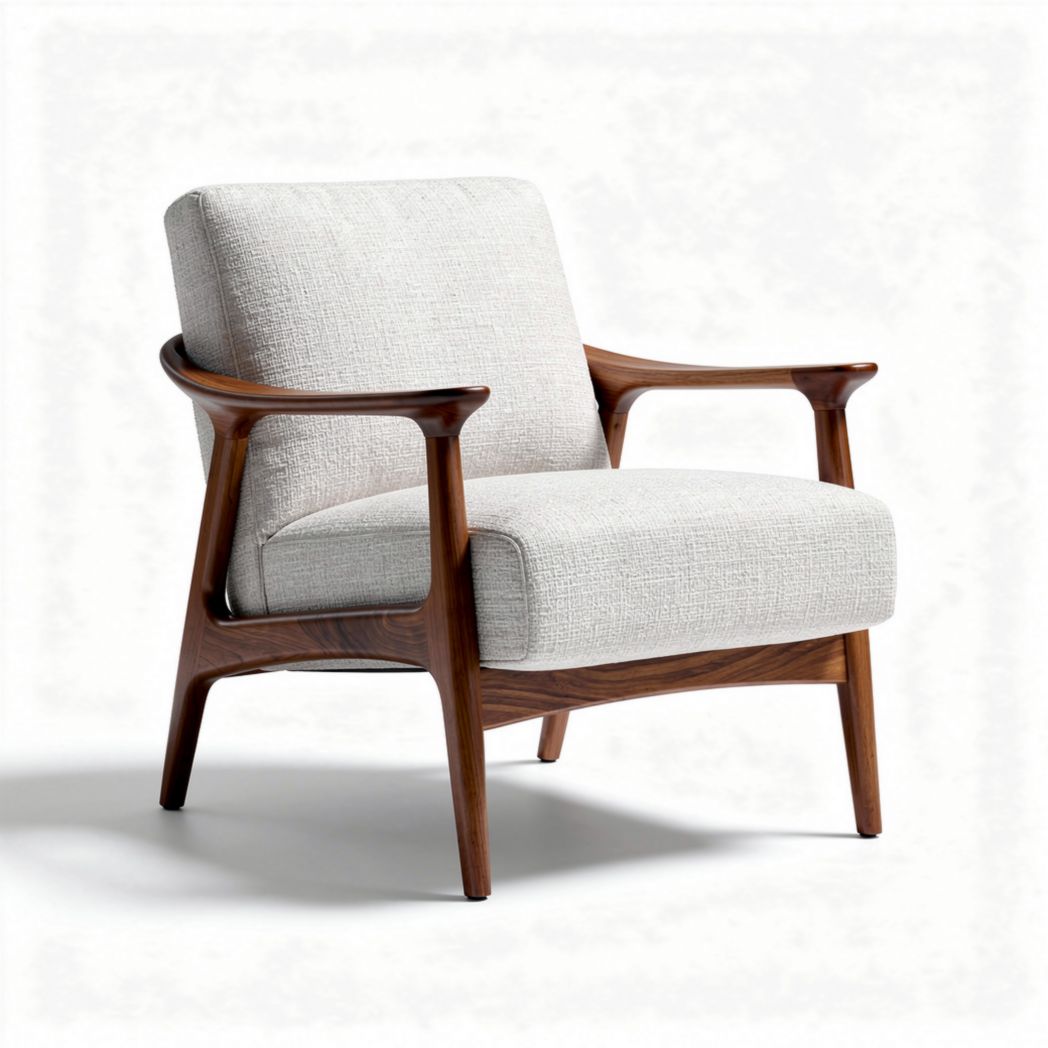 Fauteuil en bois avec finition en teck et tissu beige 80 x 75 x 85cm
