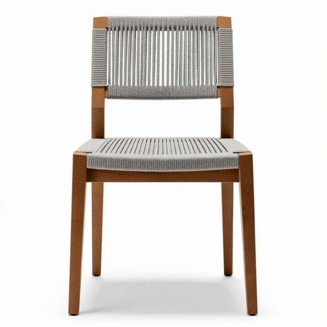 Chaise en bois avec assise tissée en corde grise dimensions 45 x 45 x 80cm