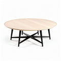 Table basse ronde en bois clair avec pieds en métal noir 100 x 100 x 40cm