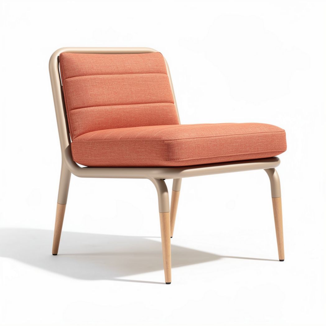 Fauteuil en tissu orange avec structure en bois de 70 x 70 x 75cm