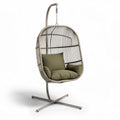 Fauteuil suspendu en métal et rotin avec coussins vert olive 100 x 80 x 130cm