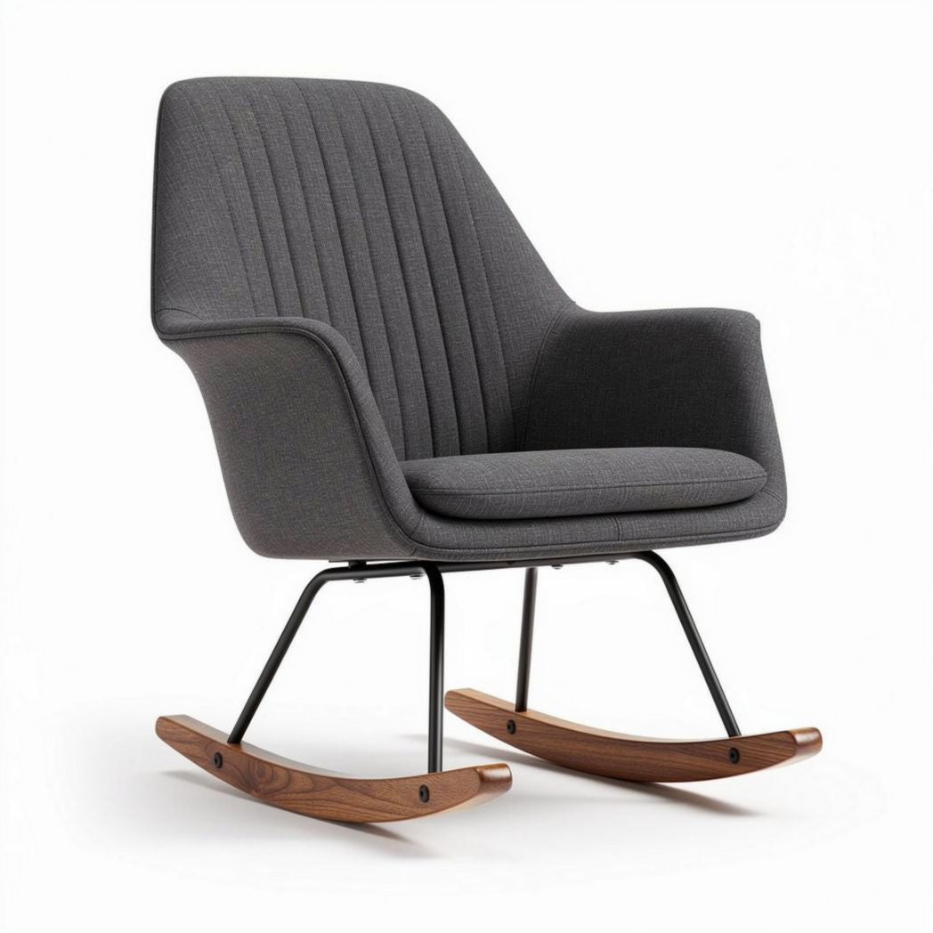 Fauteuil à bascule en tissu gris avec structure en bois et métal 70 x 80 x 85cm