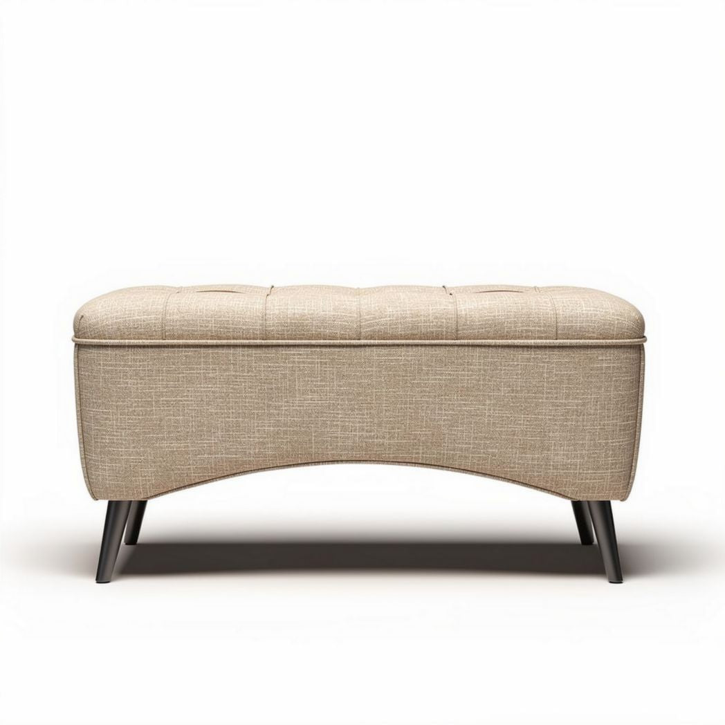 Banc de rangement en tissu beige 85 x 40 x 40 cm avec pieds en métal