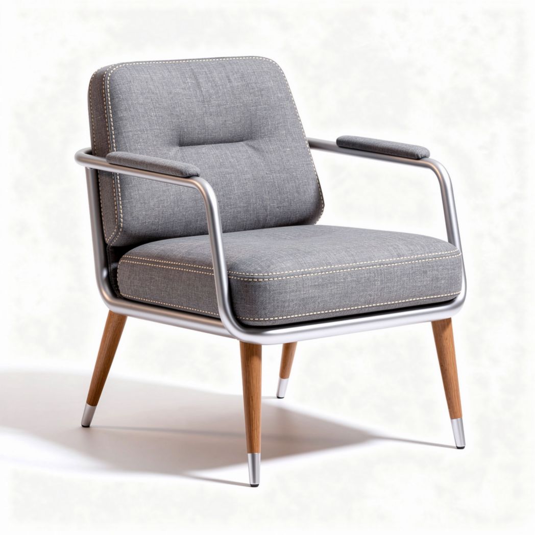 Fauteuil en tissu gris avec structure en métal et pieds en bois 80 x 70 x 75cm